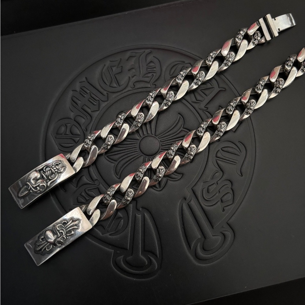 Chrome Hearts Style Silver Curb Chain Bracelet